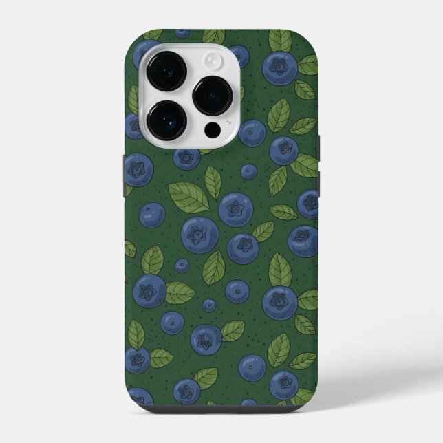 Coque iPhone Myrtilles sur fond vert foncé (Verso)