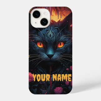 Coque Pour iPhone 14 Mystical Feline Elegance Amidst Roses