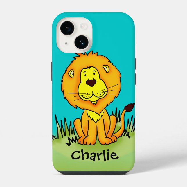 Coque iPhone Name kid lion aqua yellow iphone case (Verso)