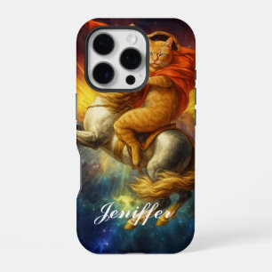 Coque iPhone 16 Pro Napoléon Chat Chevauchant un Cheval à Travers la G