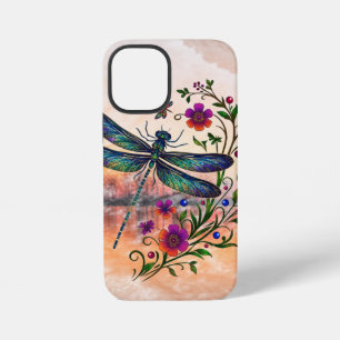 Coque iPhone 12 Mini Nature colorée Libellule vibrante Art floral 