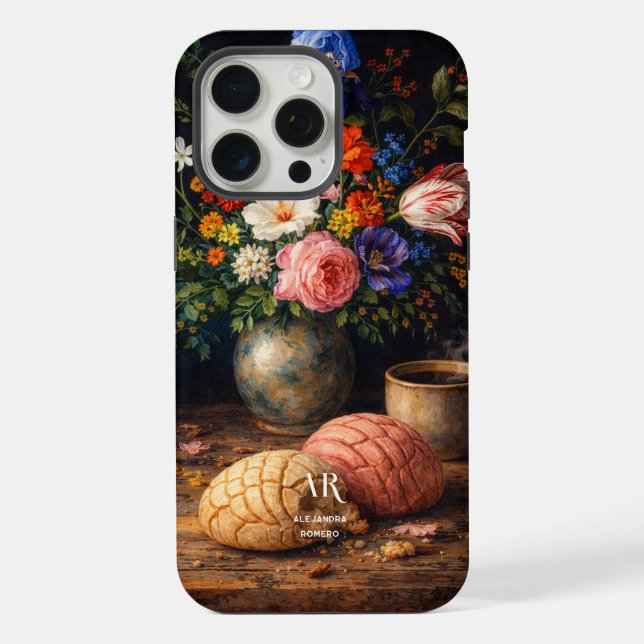 Coque iPhone Nature morte à la concha florale | Monogramme (Verso)