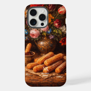 Coque iPhone 15 Pro Max Nature morte de churros floraux Monogramme