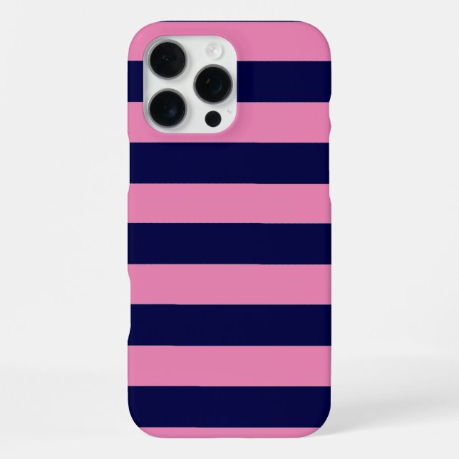 Coque iPhone Nautical Stripes Navy Blue and Pink (Verso)