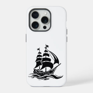 Coque iPhone 15 Pro Navire à voile ombré – Illustration océanique vint