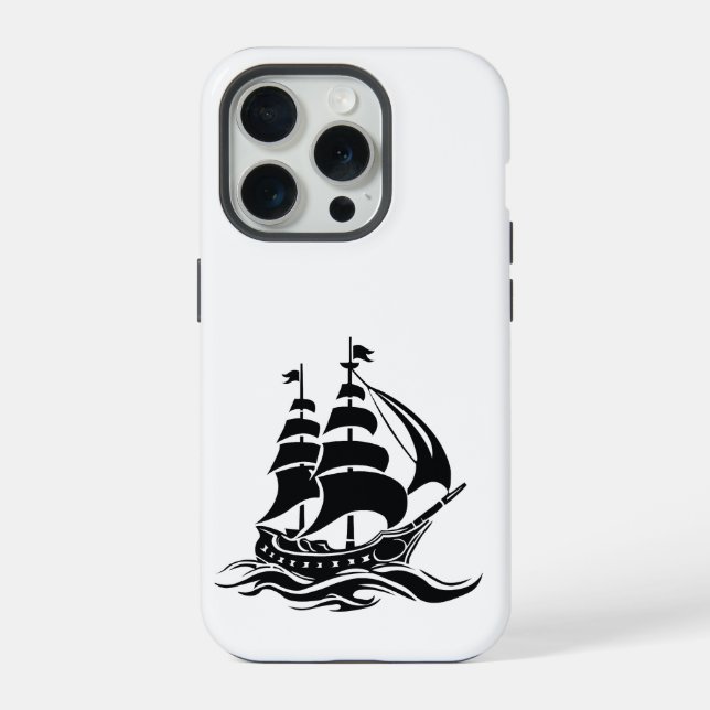 Coque iPhone Navire à voile ombré – Illustration océanique vint (Verso)