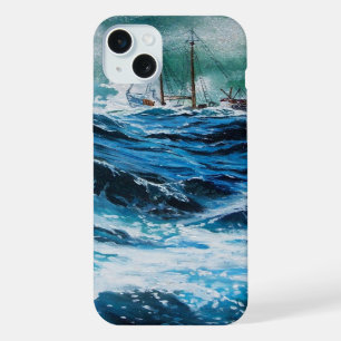 Coque iPhone 15 Plus Navire en mer dans la tempête / Bleu marine