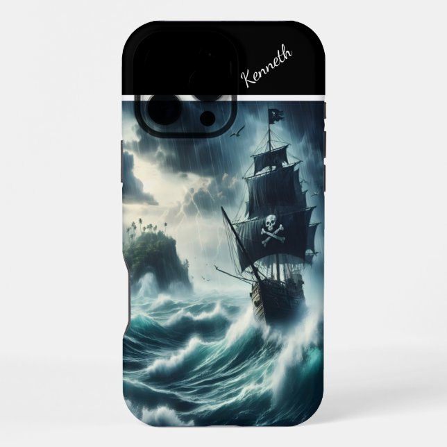 Coque iPhone Navire Pirate Dans Une Tempête (Verso)