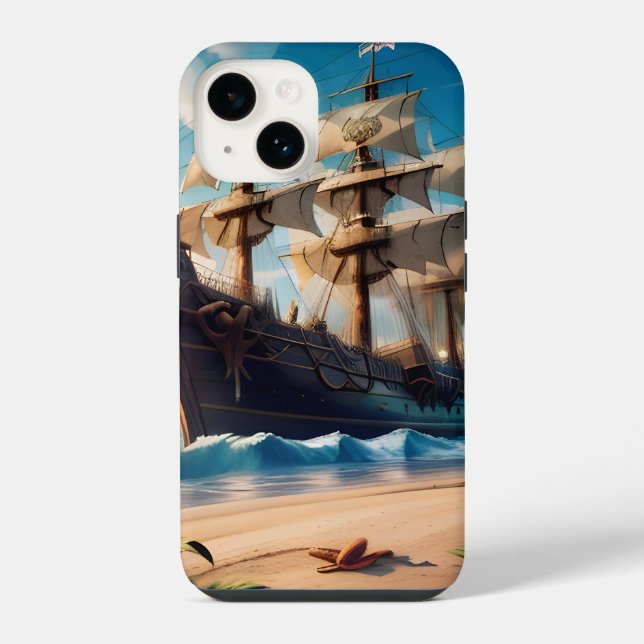 Coque iPhone Navire pirate de plage tropicale (Verso)