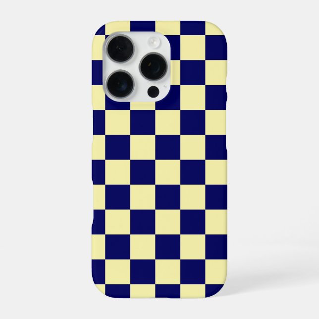 Coque iPhone Navy Blue and Yellow Checkerboard Pattern (Verso)
