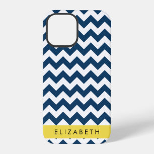 Coque iPhone 12 Pro Navy Blue Zigzag, Navy Blue Chevron, Votre nom