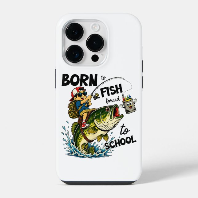 Coque iPhone Né pour aller à la pêche forcé d'aller à l'école (Verso)