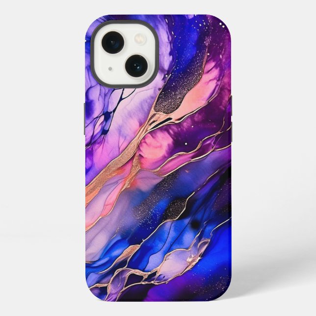 Coque iPhone Nébuleuse spatiale violette à l'encre d'alcool (Verso)