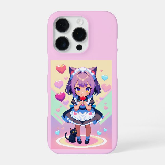 Coque iPhone Neko maid anime style pixel (Verso)