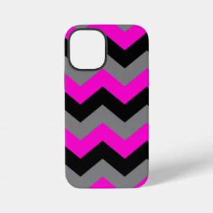 Coque iPhone 12 Mini Néon rose gris et noir en zigzag
