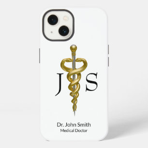 Etui iPhone 13 Noble Médical Élégant Classe Rod d'Asclépios en Or
