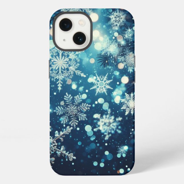 Coque iPhone Noël Flocons de Neige Bleus  (Verso)