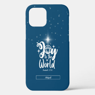 Coque iPhone 12 Noël Nativité Joie au monde Bleu & Blanc