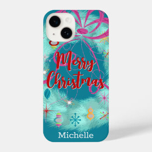 Coque Pour iPhone 14 Noël rétro turquoise Wreath