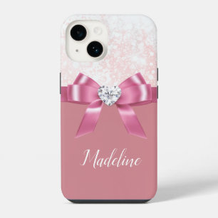 Coque Pour iPhone 14 Noel rose Parties scintillant Snowflake Ruban Diam