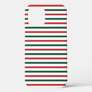Coque iPhone 12 Noël Rouge & Green Stripes Motif cadeau