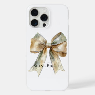 Coque iPhone 15 Pro Max Noël Rustique Blanc Vert Doré Nœud Personnalisé
