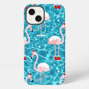 Etui iPhone 13 Noël santa flamant rose