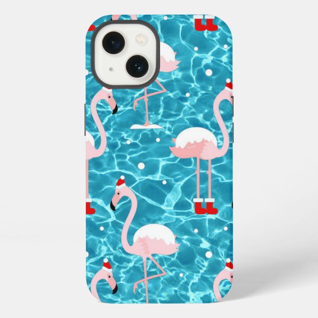 Coque iPhone Noël santa flamant rose (Verso)