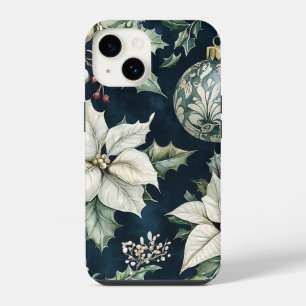 Coque Pour iPhone 14 Noël sapin de Noël blanc et bleu marine