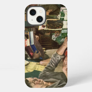 Etui iPhone 13 Noël vintage, famille heureuse emballant des cadea