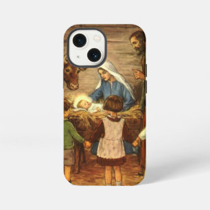 Etui iPhone 13 Mini Noël vintage, Nativité religieuse avec bébé Jésus