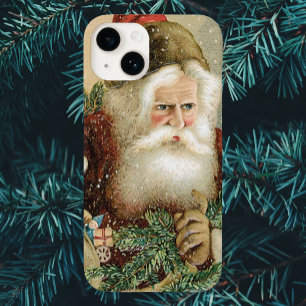 Coque Pour iPhone 14 Noël vintage, Père Noël victorien avec Pine
