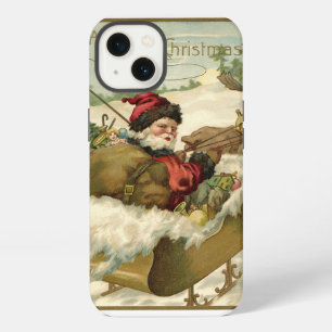 Etui iPhone 13 Noël vintage, Père Noël victorien dans un traîneau