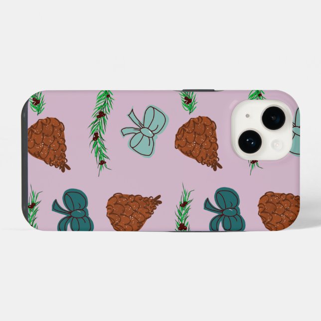 Coque iPhone Noëls Rubans et Pommes de Pin (Verso Horizontal)