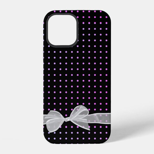 Coque iPhone Nœud blanc transparent sur points néon (Verso)