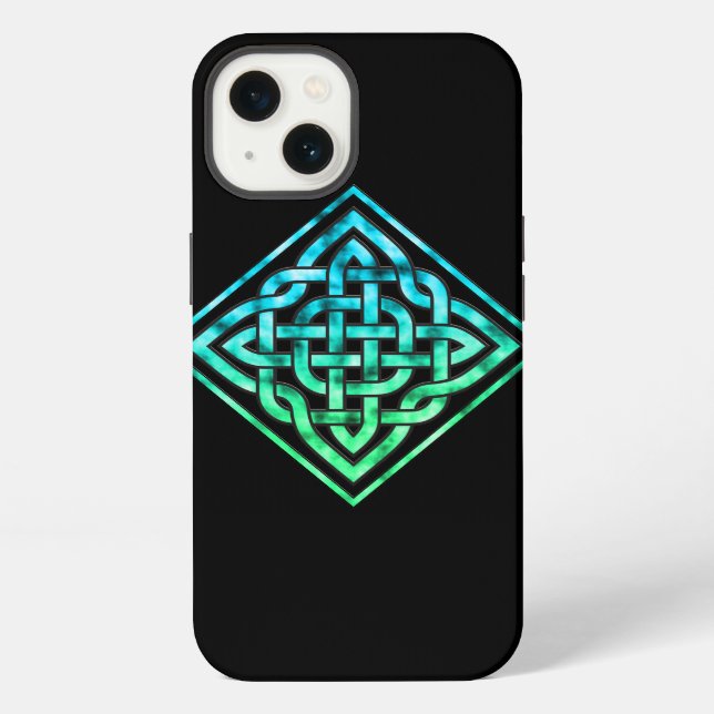 Coque iPhone Nœud celtique - Diamant Bleu Vert (Verso)