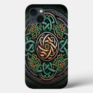 Etui iPhone 13 Nœud celtique vert orné de nœuds