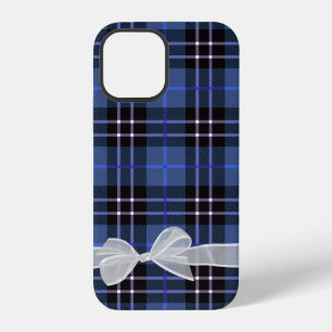 Coque iPhone 12 Nœud papillon blanc sur carreaux bleus