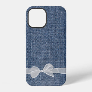 Coque iPhone 12 noeud sur denim bleu