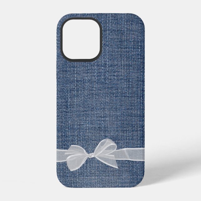 Coque iPhone noeud sur denim bleu (Verso)