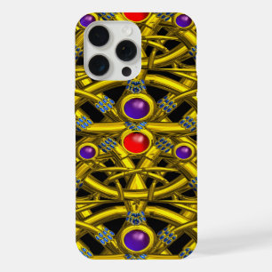 COQUE iPhone 15 PRO MAX NOEUDS CELTIQUES ABSTRAITS EN OR AVEC DES GEMMES C