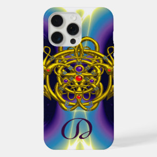 COQUE iPhone 15 PRO MAX NŒUDS CELTIQUES D'OR AVEC DRAGONS JUMEAUX
