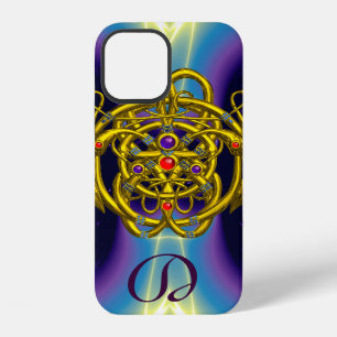 COQUE iPhone 12 NŒUDS CELTIQUES D'OR AVEC MONOGRAMME DE DRAGONS JU