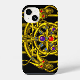COQUE POUR iPhone 14 NOEUDS EN CELTIQUE D'OR, DRAGONS ET PIERRES À GAMM