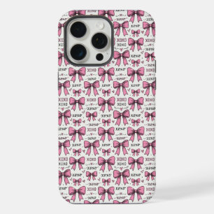 Coque iPhone 15 Pro Max Nœuds roses mignons XOXO Motif Coquette Doodle