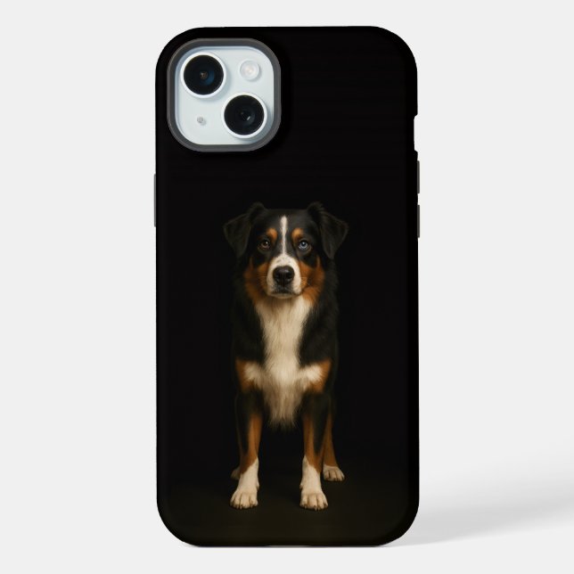 Coque iPhone Noir 4 Luxe, Aussie Shepherd iPhone 15 Plus (Verso)