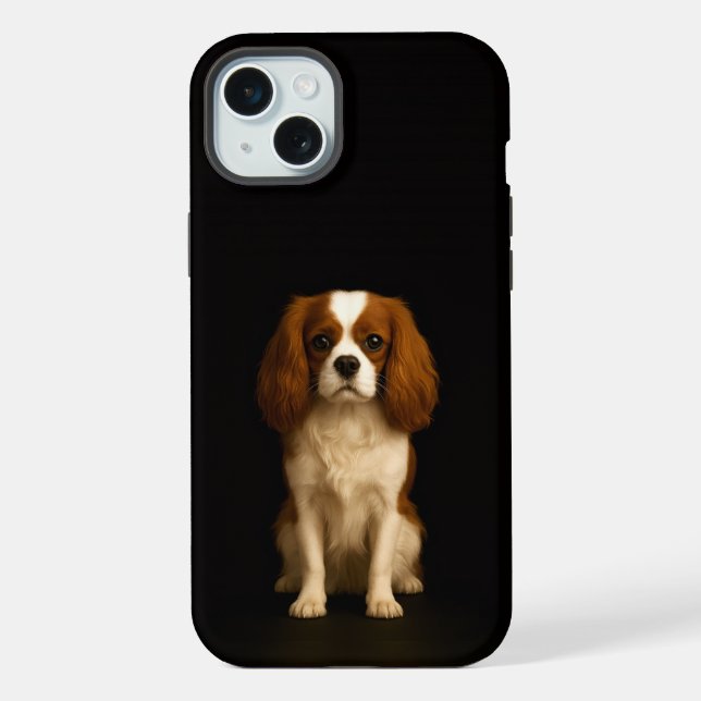 Coque iPhone Noir 4 Luxe, Cavalier Spaniel iPhone 15 Plus (Verso)
