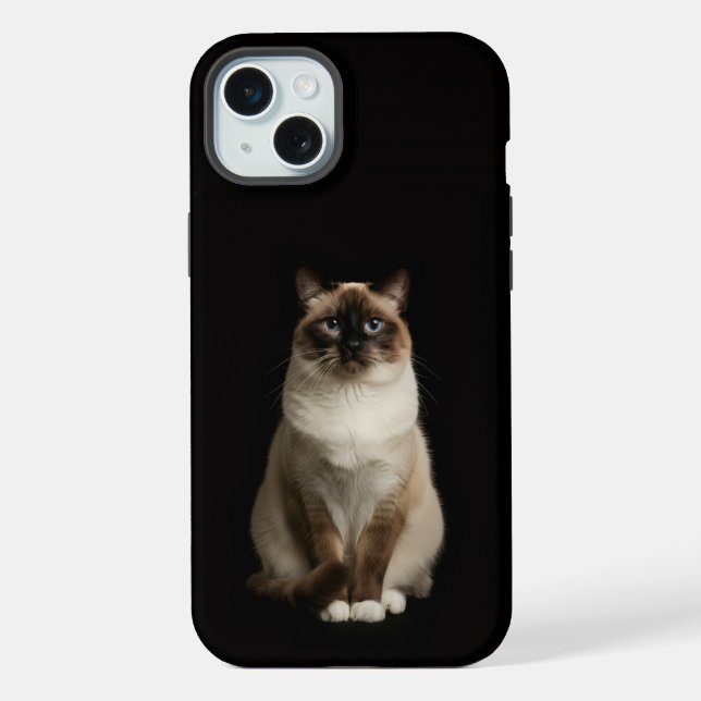 Coque iPhone Noir 4 Luxe, Chat Birman iPhone 15 Plus (Verso)