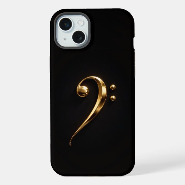 Coque iPhone Noir 4 Luxe, Clé de Sol Dorée iPhone 15 Plus (Verso)