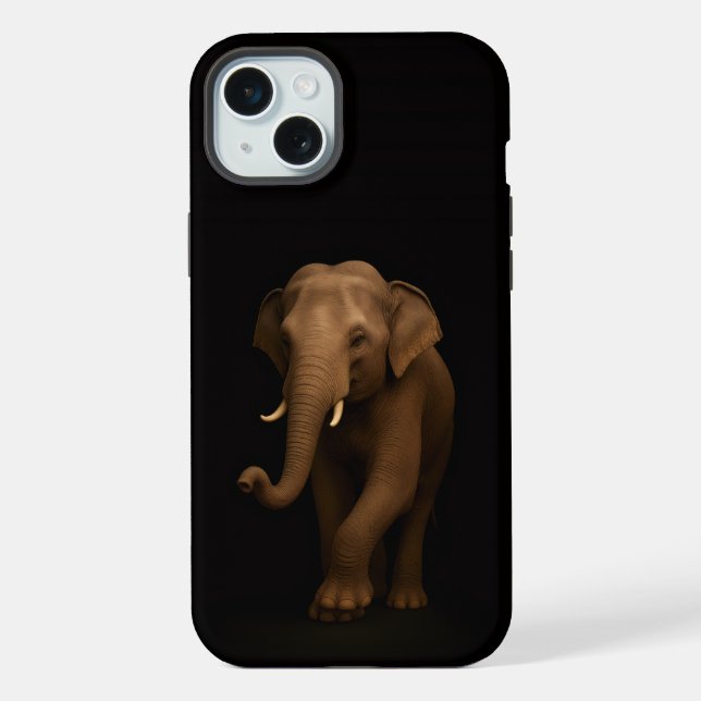 Coque iPhone Noir 4 Luxe, Éléphant d'Inde iPhone 15 Plus (Verso)